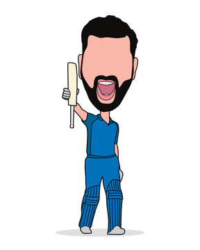 Indian cricketers celebration after scoring. Batsman illustration, vector, art, painting, cartoon.