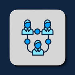 Filled outline Project team base icon isolated on blue background. Business analysis and planning, consulting, team work, project management. Vector