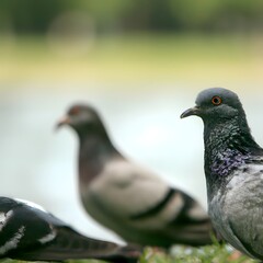 Closeup shot of a group of pigeons