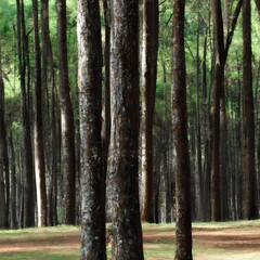 Fototapeta premium Pine tree trunks in an alpine forest