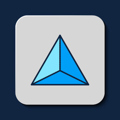 Filled outline Geometric figure Tetrahedron icon isolated on blue background. Abstract shape. Geometric ornament. Vector