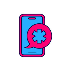 Obraz premium Filled outline Emergency mobile phone call to hospital icon isolated on white background. Vector