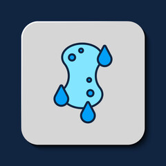 Filled outline Sponge icon isolated on blue background. Wisp of bast for washing dishes. Cleaning service logo. Vector