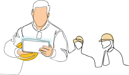 construction manager and engineer working on building site. Vector illustration