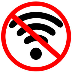 no secure Wifi connection. prohibition of insecure Wireless internet sign. Red prohibition warning road sign on white background.