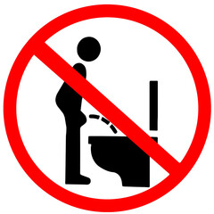 Do not pee while standing, toilet wc urine disorder, prostate toilet vector transparent red warning sign - obrazy, fototapety, plakaty