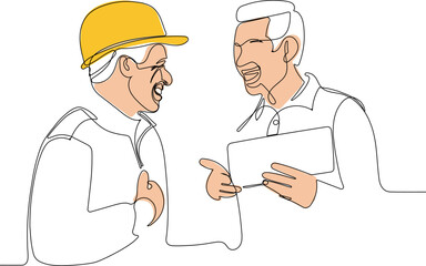 construction manager and engineer working on building site. Vector illustration