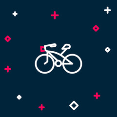 Fototapeta premium Line Bicycle icon isolated on blue background. Bike race. Extreme sport. Sport equipment. Colorful outline concept. Vector