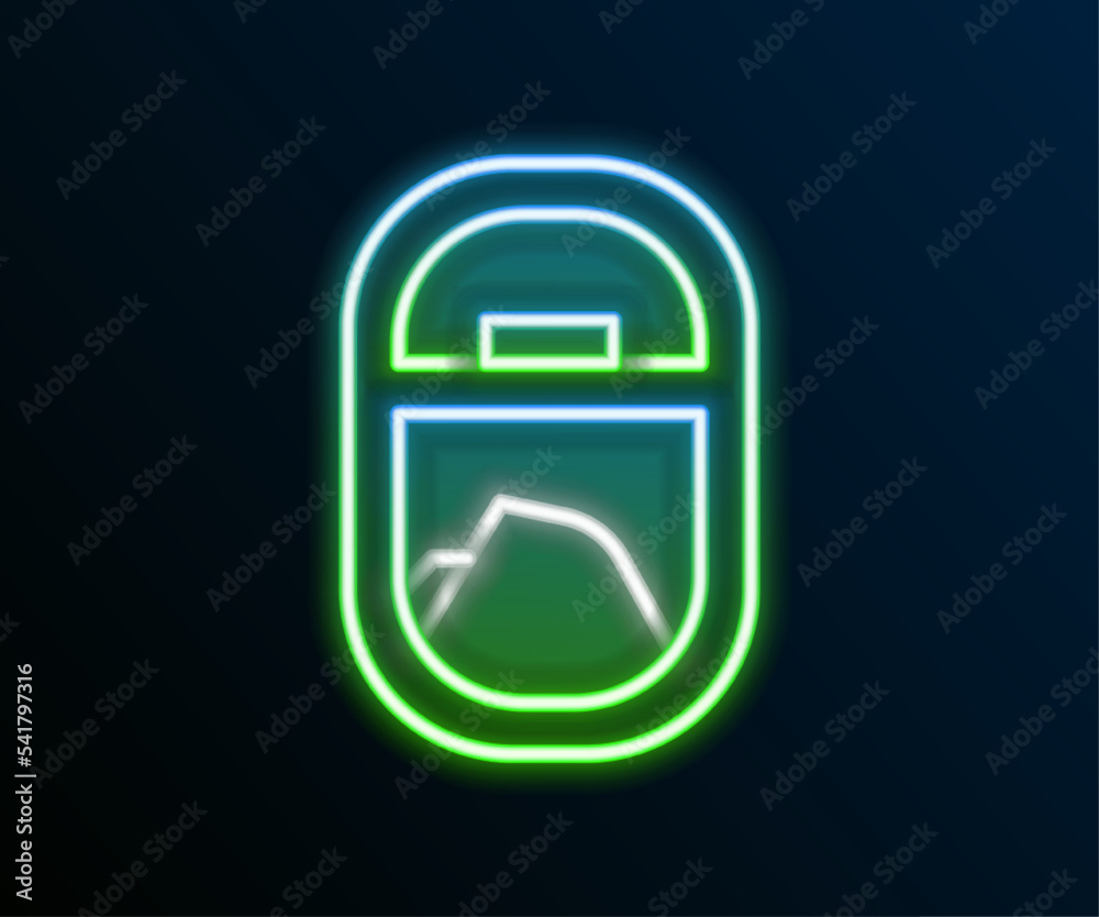 Poster glowing neon line airplane window icon isolated on black background. aircraft porthole. colorful out