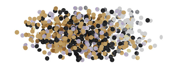 Golden confetti falling down isolated on transparent background.
