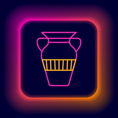 Glowing neon line Egyptian vase icon isolated on black background. Symbol of ancient Egypt. Colorful outline concept. Vector