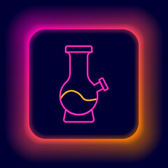 Glowing neon line Glass bong for smoking marijuana or cannabis icon isolated on black background. Colorful outline concept. Vector