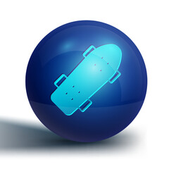 Blue Skateboard icon isolated on white background. Extreme sport. Sport equipment. Blue circle button. Vector
