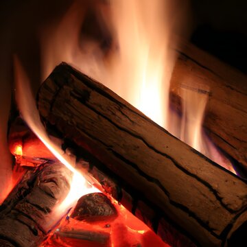 Christmas Yule Logs Burning In An Open Wood Fire