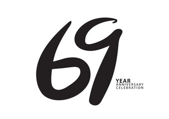 69 year anniversary celebration black color logotype vector, 69 number design, 69th Birthday invitation, logo number design vector illustration