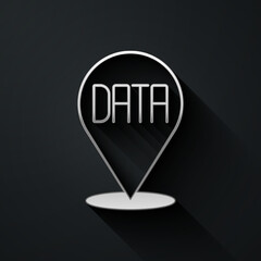 Silver Data analysis icon isolated on black background. Business data analysis process, statistics. Charts and diagrams. Long shadow style. Vector