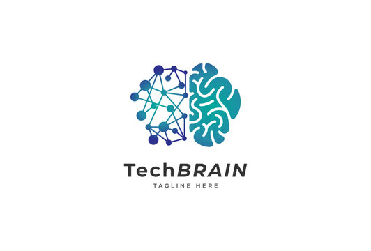 Brain Logo design, technology style brain logo, flat design logo template, vector illustration