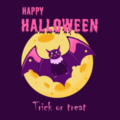 Halloween banner with bat on full moon background