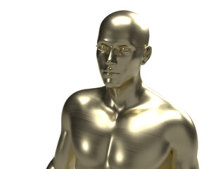 3D illustration of a male gold torso on a white background. metal mannequin.