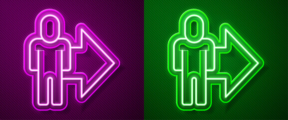 Glowing neon line Leader of a team of executives icon isolated on purple and green background. Vector