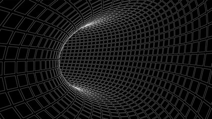 Futuristic abstract curved frame tunnel. 3D hole grid background. For website and banner design. Big data visualization. Vector illustration.
