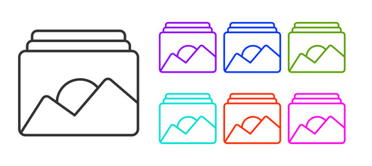 Black line Photo frame icon isolated on white background. Vintage empty photos frame. Set icons colorful. Vector