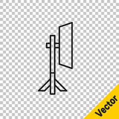 Black line Studio light bulb in softbox icon isolated on transparent background. Shadow reflection design. Vector