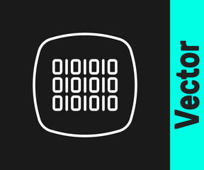 Obraz premium White line Binary code icon isolated on black background. Vector