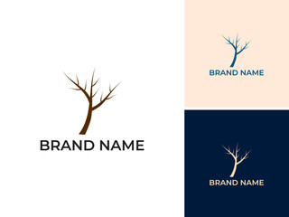 ILLUSTRATION NATURE TREE WITH TWIGS LINE TEMPLATE MODERN LOGO ICON DESIGN VECTOR