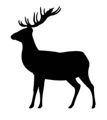 Adult male deer. Side view. Wild animals. Silhouette figures. Isolated on white background. Vector.