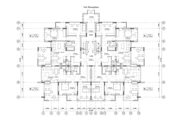 Detailed architectural one story private house blueprints and drawings. Vector illustration