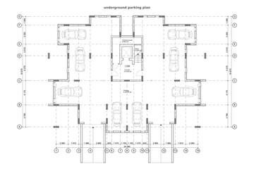 Detailed architectural one story private house blueprints and drawings. Vector illustration