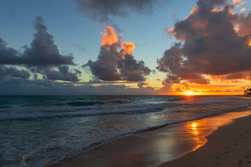Coastal landscape with colorful sunrise, Dominican Republic