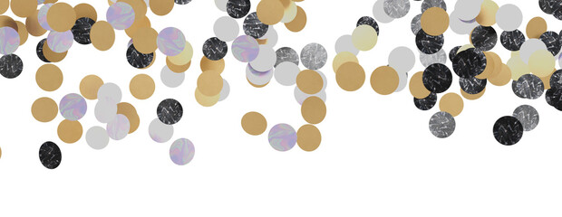 Golden confetti falling down isolated on transparent background.