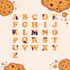 alphabet of cookies and chocolate, education for children, delicious biscuit