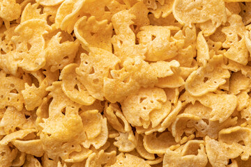 Halloween crispy bat shaped chips. Top view.