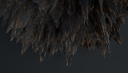 3d render of abstract detailed shape. Black and gold colors. Minimal futuristic background.