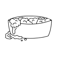 Bucket with detergent. Soapy water. Cleaning agent. Vector graphics on a white background.