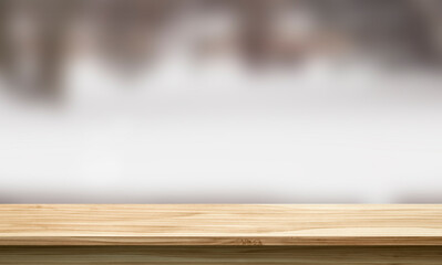 empty wooden table against the blurred nature background, product display stand, 3d mockup