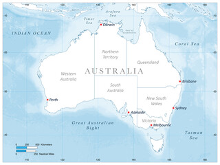 Map of Australia with ocean bathymetry.