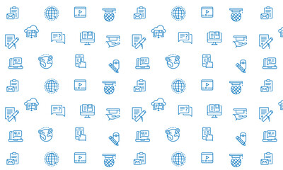 Educational and Learning concept,seamless pattern blue color. simple line icons