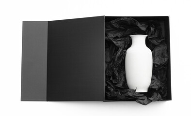 white vase in black box isolated on white background