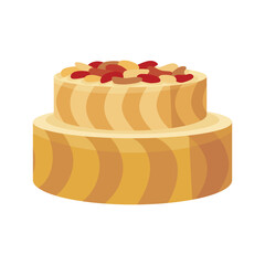Cake icon. Sweet baked dessert. Icing pie for wedding holiday. Beautiful modern cake gourmet. Celebration element