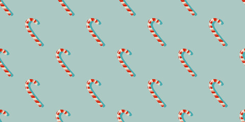 Christmas striped candies seamless pattern. Retro trendy horizontal seamless pattern design. Minimalistic pastel pattern for gift wrap, stationery, textiles and posters. Winter holiday concept.