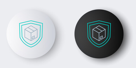 Line Delivery security with shield icon isolated on grey background. Delivery insurance. Insured cardboard boxes beyond the shield. Colorful outline concept. Vector