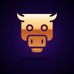 Fototapeta premium Gold Bull market icon isolated on black background. Financial and stock investment market concept. Vector