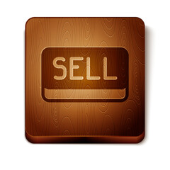 Brown Sell button icon isolated on white background. Financial and stock investment market concept. Wooden square button. Vector