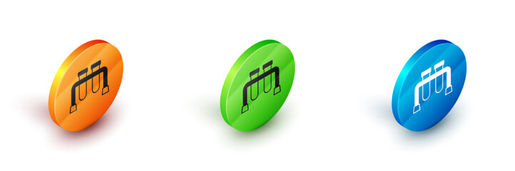 Isometric Test tube and flask chemical laboratory test icon isolated on white background. Laboratory glassware sign. Circle button. Vector