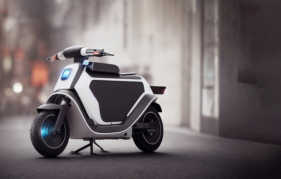 concept of generic electric scooter with copy space, mixed digital 3d illustration and matte painting.	
