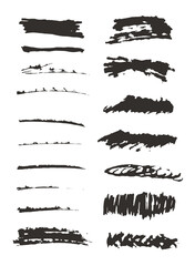 Vector Artistic Strokes. Dry Brush Stains. Black Ink Brush Strokes. Artistic Isolated Elements. Freehand Design. Brush strokes set. Graphic Splatter Textures.